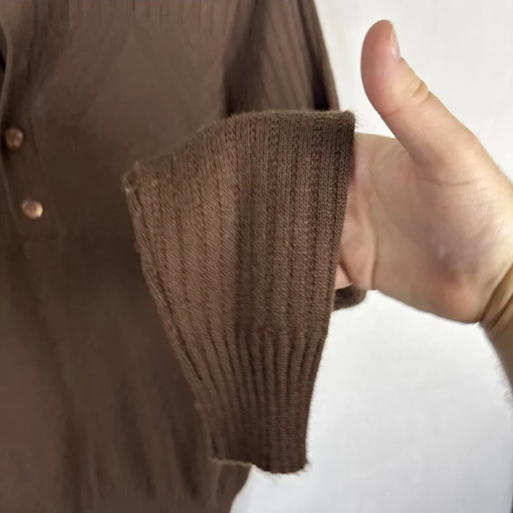 Vintage Caldwell Of Canada Brown Knit Long Sleeve Polo Sweater Men’s M 79s Disco